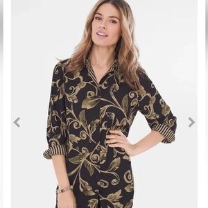 NWT Chicos Women’s Reversible Bi- Color Striped Scroll Print Buttons Down Shirt